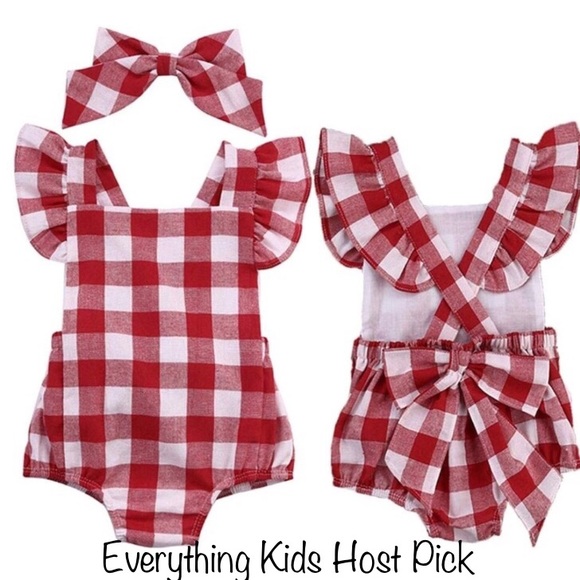 red plaid baby onesie